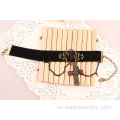 Tobillera de encaje de terciopelo negro con cruz colgante tobillera pulsera